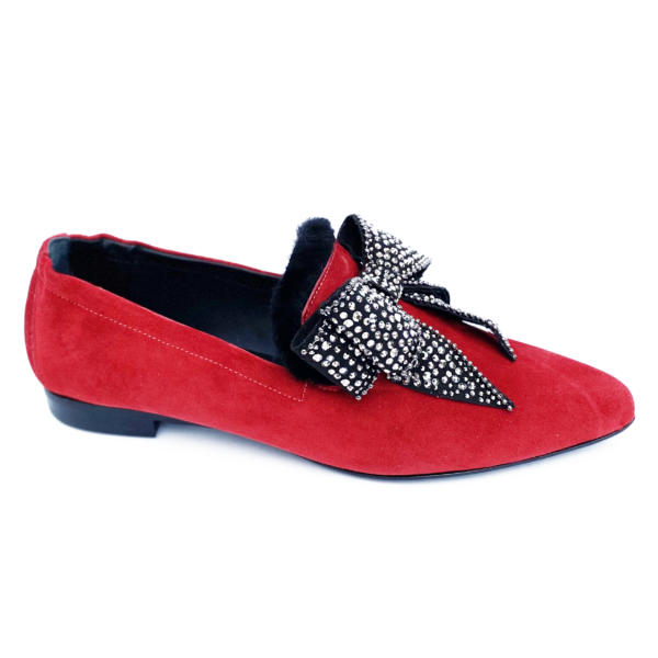 Red Diamanté Bow Pump