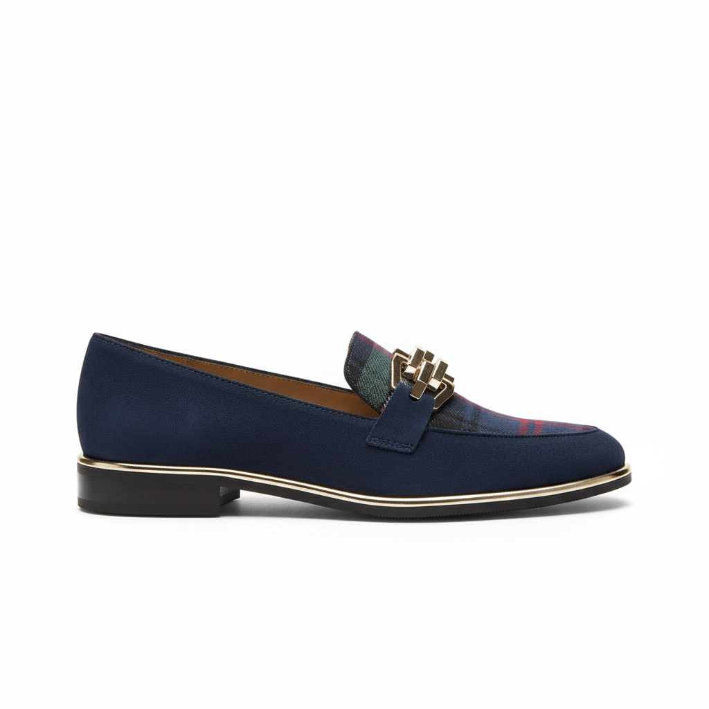 Nicola Sexton navy royal blue tartan loafer