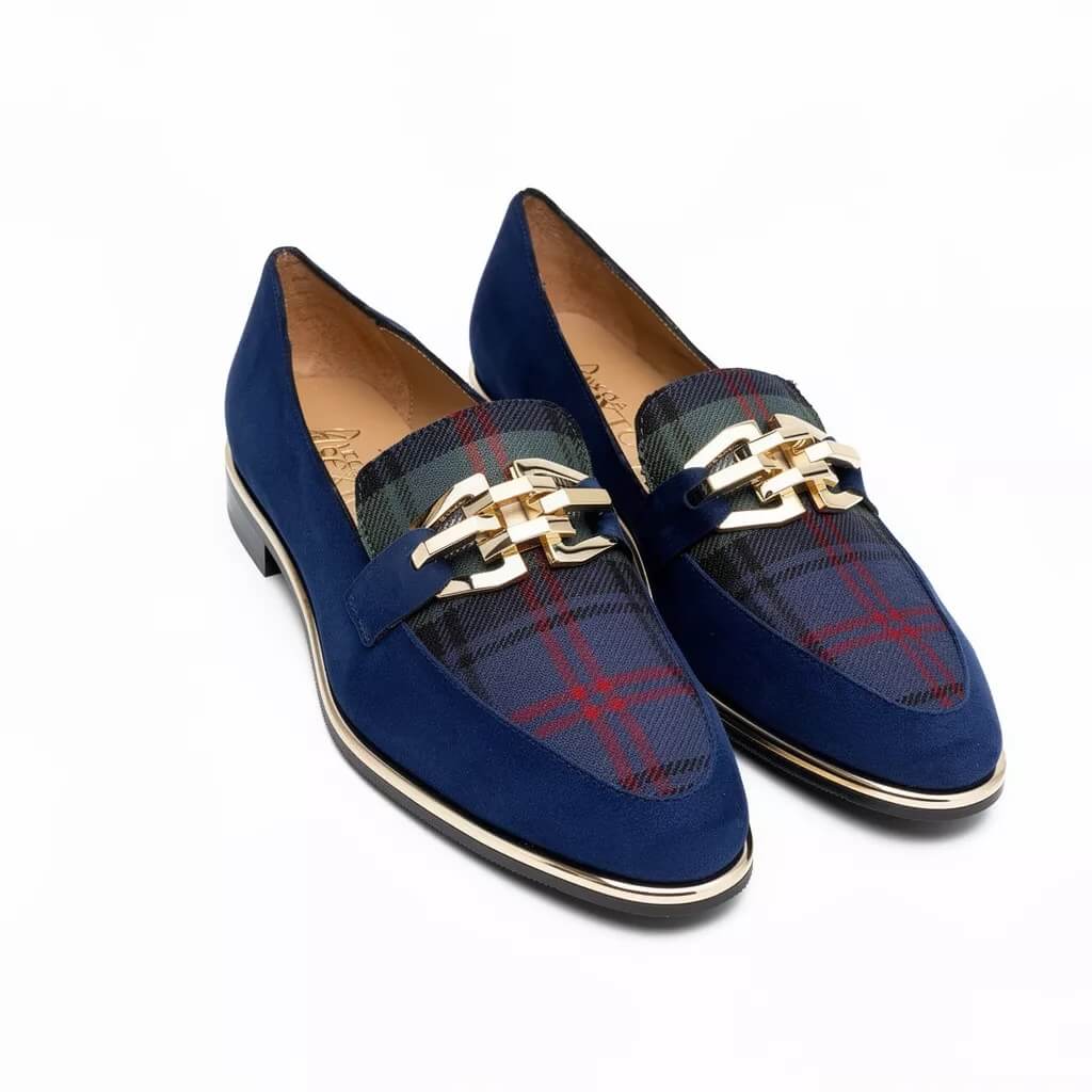 Nicola Sexton navy royal blue tartan loafer