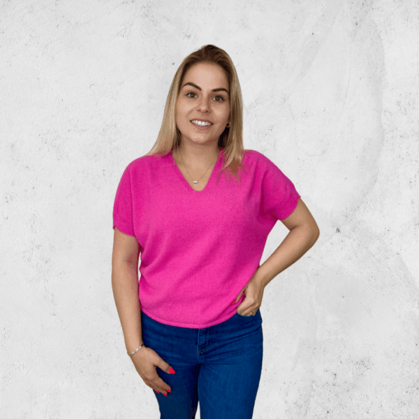 Fuchsia V Neck Tee - Image 2