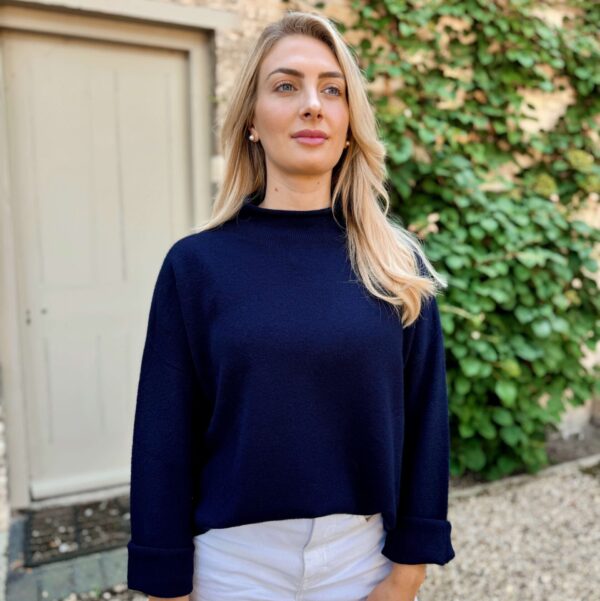 navy high neck knit