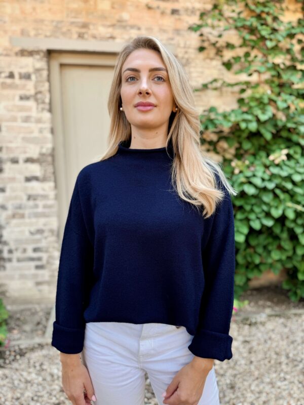 navy high neck knit