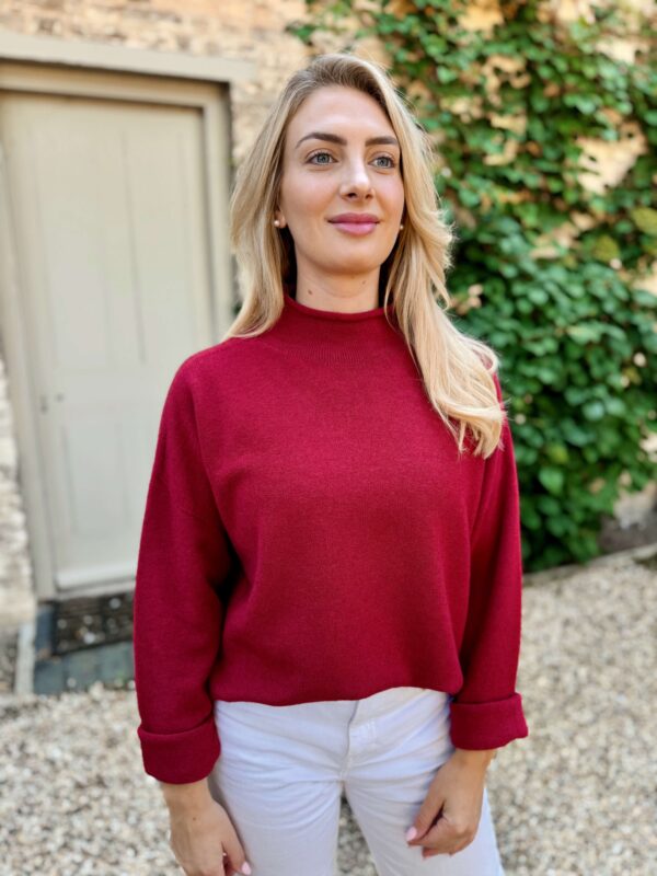 deep red high neck knit
