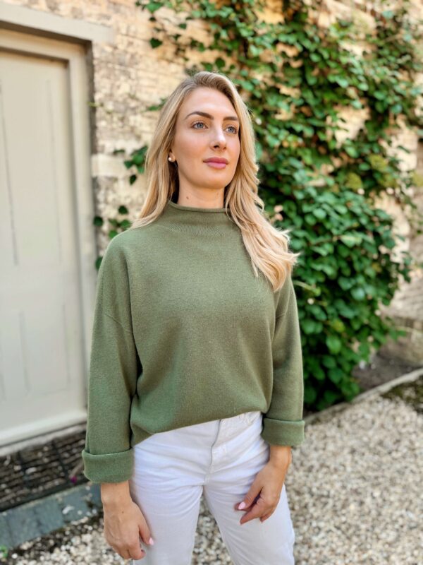 olive green khaki high neck knit