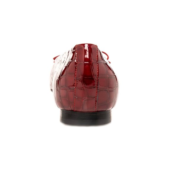 Back view of Berry Ballet Pump in glossy red croc leather with flat heel.