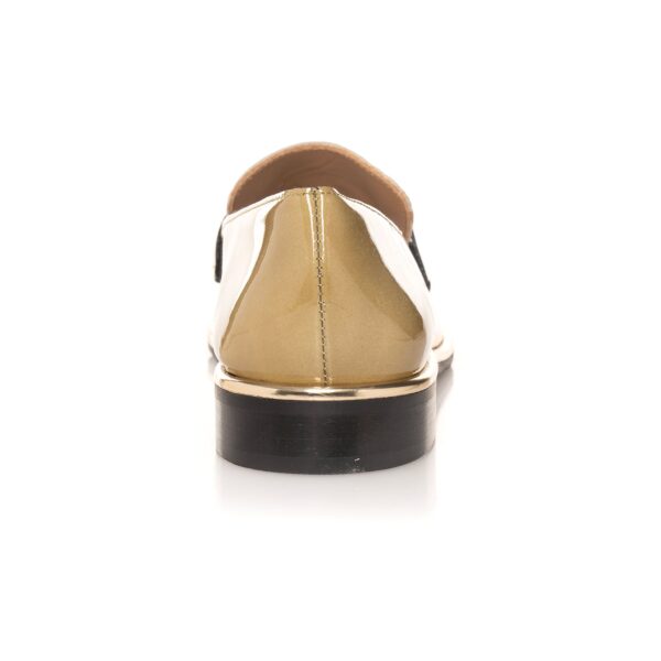 Luxury green and beige loafer with gold detailing and low heel
