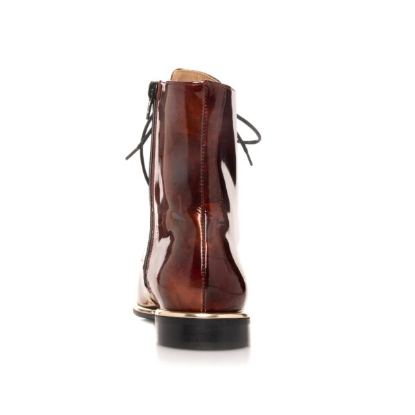 brown biker boot rear view with gold rim detail