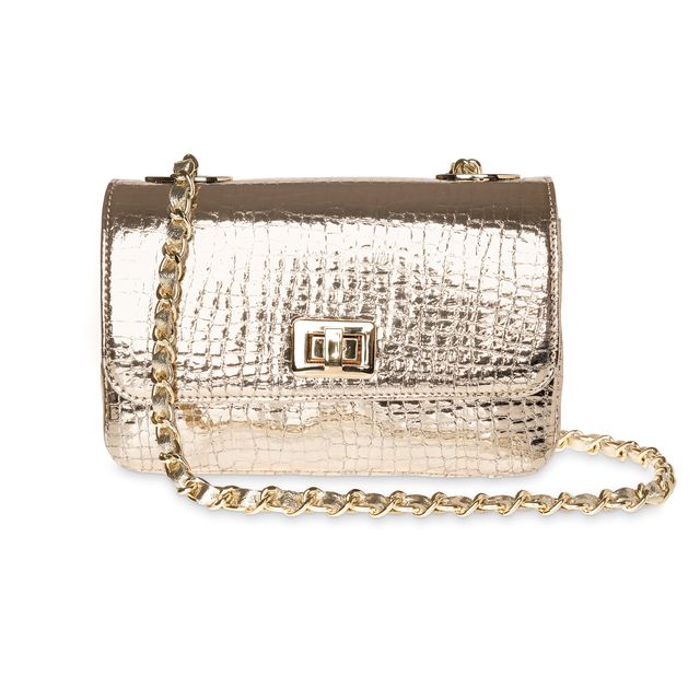 Bronze metallic croc leather crossbody handbag with gold chain strap, Italian handmade luxury designer bag gold chain handbag