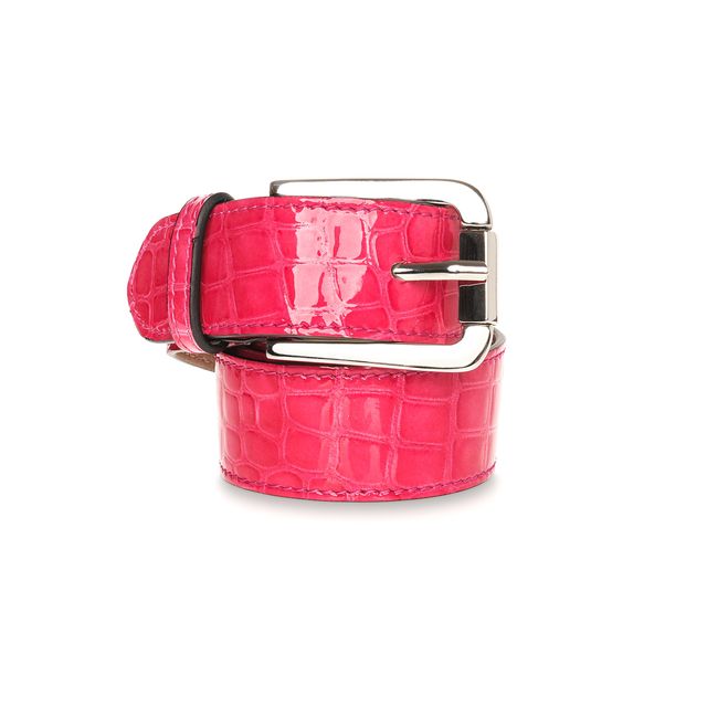 Pink croc wide leather belt with silver buckle – handmade in Italy to match Nicola Sexton pink croc loafers and handbag.