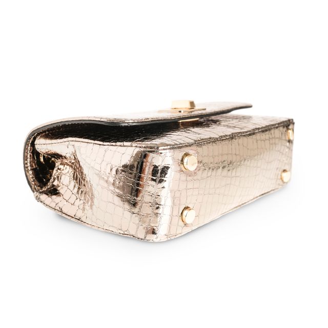 Bronze metallic croc leather crossbody handbag with gold chain strap, Italian handmade luxury designer bag gold chain handbag