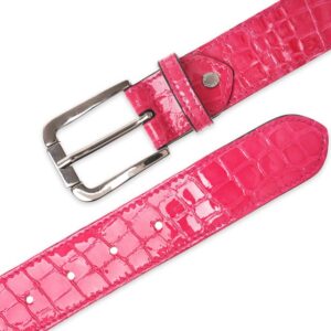 Pink croc wide leather belt with silver buckle – handmade in Italy to match Nicola Sexton pink croc loafers and handbag.