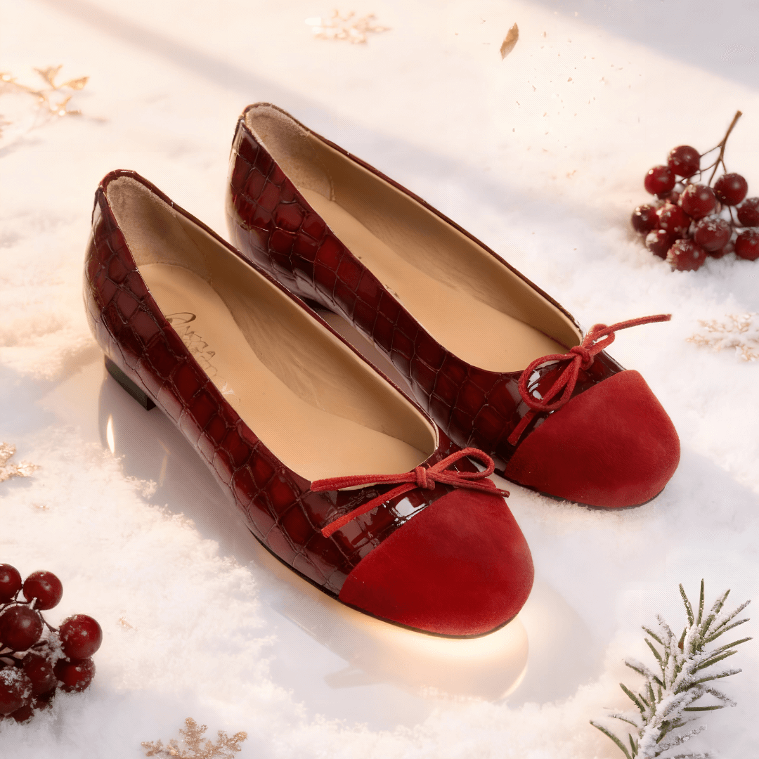 DISCOVER-3-2 Nicola Sexton deep red ballet pump ladies leather ballet pump