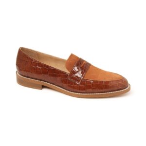 Nicola Sexton Tan Croc leather loafer tan on tan tan suede women leather loafer