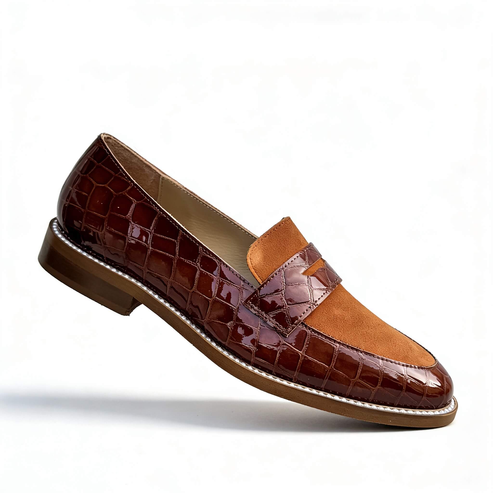 Women’s tan croc loafer by Nicola Sexton – Italian leather everyday loafer in classic tan.