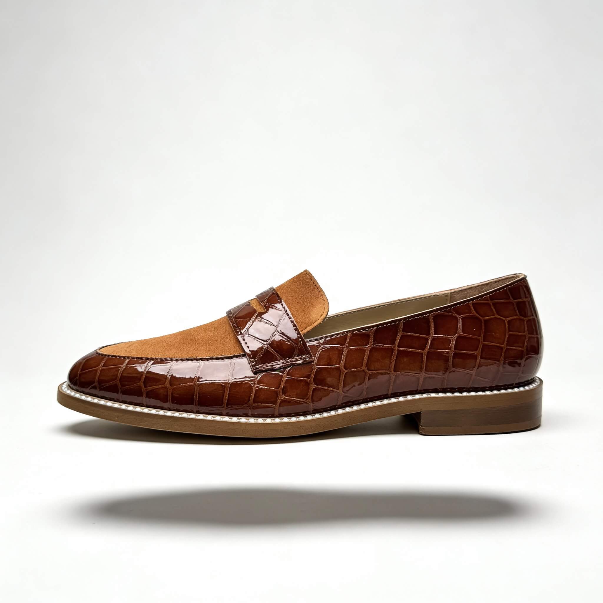 Women’s tan croc loafer by Nicola Sexton – Italian leather everyday loafer in classic tan.