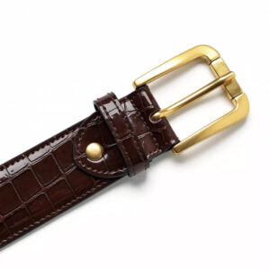 Chocolate brown croc-embossed leather belt with gold buckle, handcrafted in Italy – Nicola Sexton Cara belt