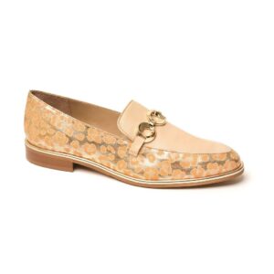 Gold metallic leopard-print leather loafer with neutral leather and gold hardware, handmade in Italy by Nicola Sexton