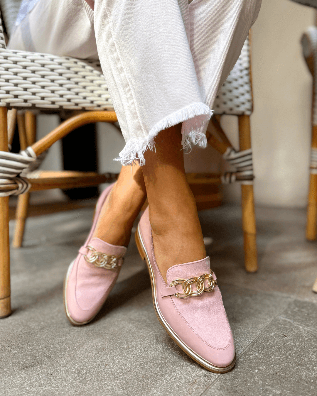 Nicola Sexton peony pink loafers